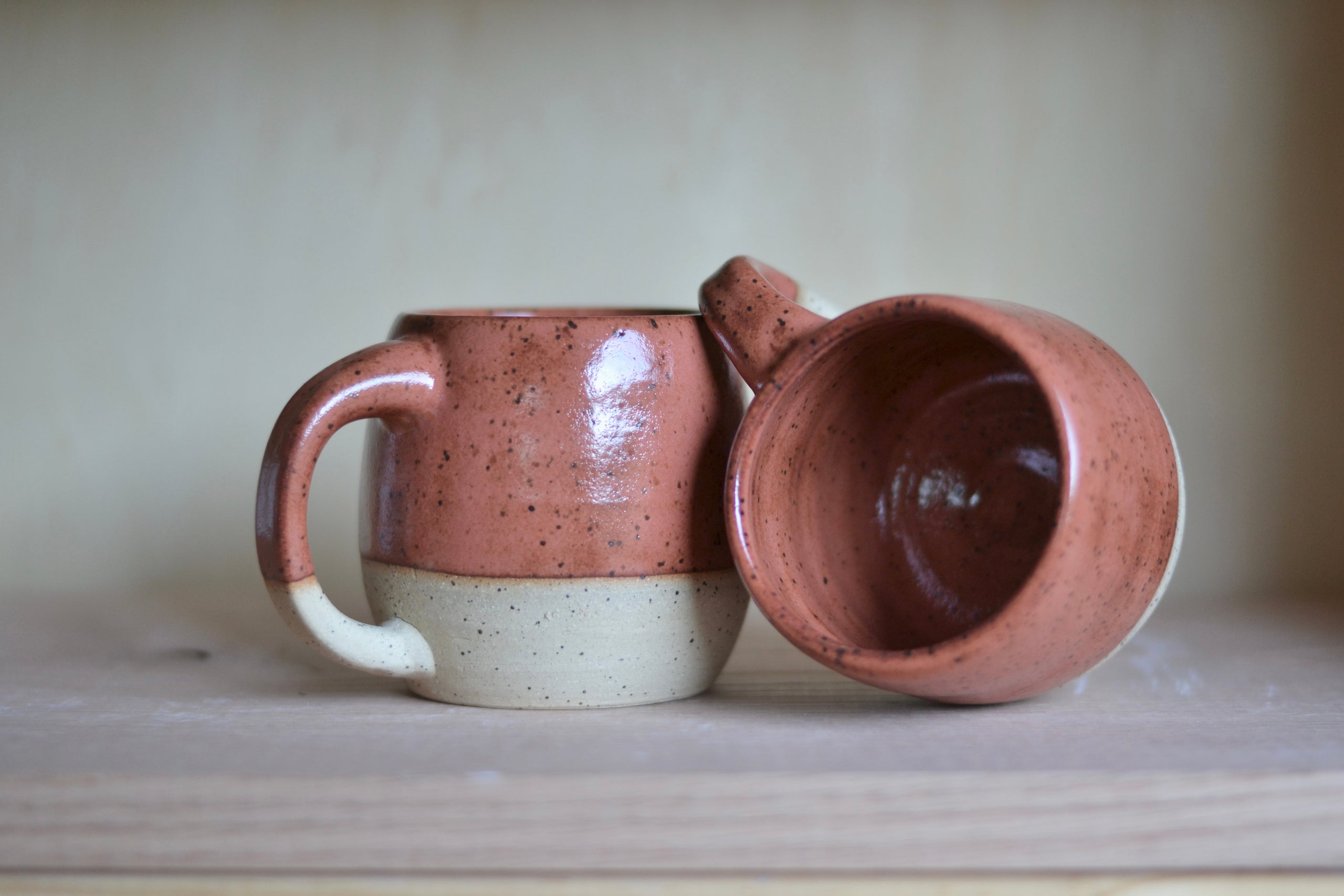 Vintage Brown Rust Colored Ceramic Pair of Mugs // Two Handmade Brown Speckled Ceramic Mugs buy